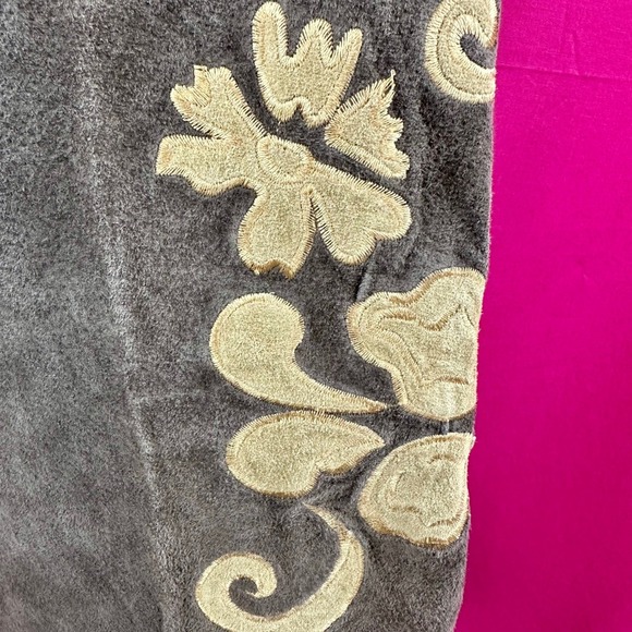 Vintage Suede Leather Pants Embroidered Appliqué Women's 14 Y2K Boho Western - Picture 3 of 17
